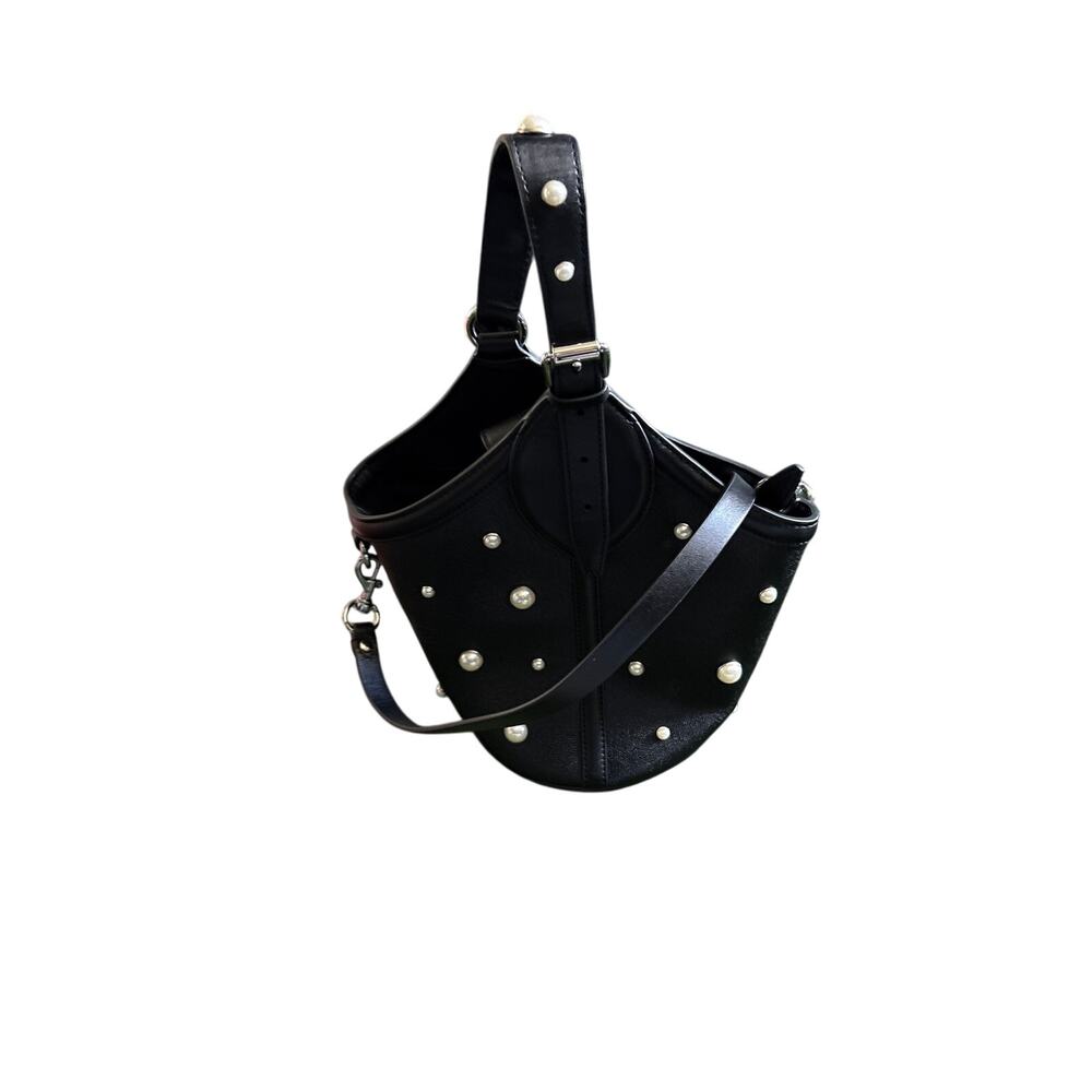 Rebecca Minkoff Black Studded Mini Bucket Bag Round Base Silver Hardware Read - Picture 5 of 9